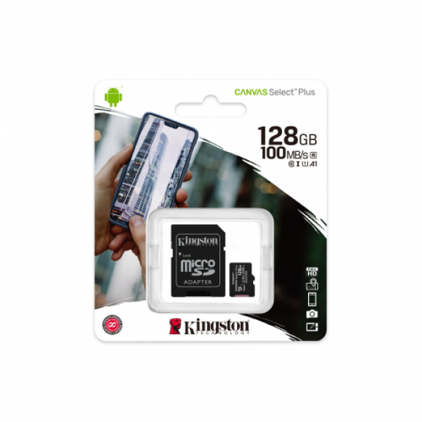 KINGSTON SDCS2/128GB, CANVAS, CL10, 100Mb/s, MicroSD Kart Bellek (SD Adaptörlü)