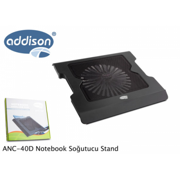 ADDISON ANC-40D, 20cm Fan, 10"-16" Notebook Soğutucu, 4 USB 2.0 Giriş, Mavi Ledli Fan(Siyah)